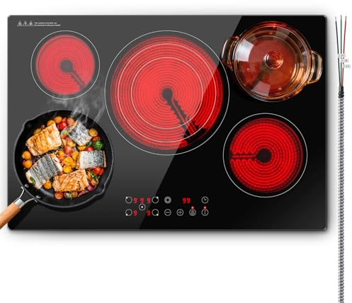 SNDOAS Electric Cooktop 30 inch,9000W 5-Burner Built-in Electric Stove Top with Ceramic Glass & 9 Power Levels,240V Hardwired,Child Lock & Overheat Protection,30 for Standard Countertop Cutout