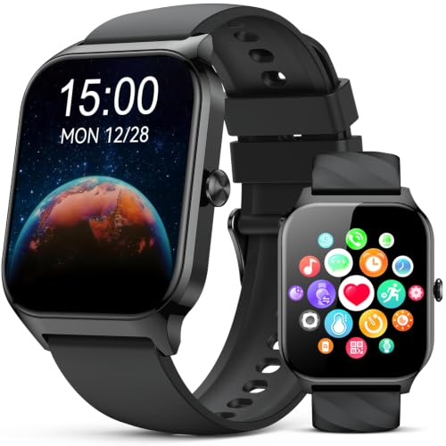 Kriutefy Smart Watch for Women Men - Answer/Make Call, Fitness Tracker Smartwatch for Android iPhone Compatible, Sleep Female Cycle, 120+ Sports Modes Step Counter (Midnight Black, 2 Straps)