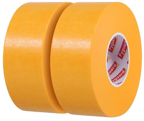 Fyguard 2 Rolls Masking Tape, 36mm x 50m, Yellow Painters Tape | Medium tack, residue-free removal, waterproof paper tape, for clean paint lines on glass, tile, wood and metal