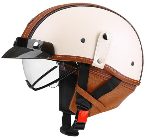 Casco Mezzo Moto Pelle Caschi Scodella Retro Approvato DOTECE Caschi Jet E Demi-Jet Vintage Con Visiera Elmetto Cruiser Aperto Casco Retrò Moto Per Adulti Uomini Donne F,M:57-58CM