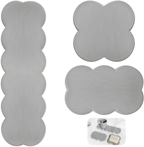 3er-Set Wasserabsorbierende Stein-Untersetzer (Hellgrau) – Saugfähige Kieselgur/Diatomit Steinmatte für Küche & Bad – Schnelltrocknende Ablage für Seife, Zahnbürsten & Tassen