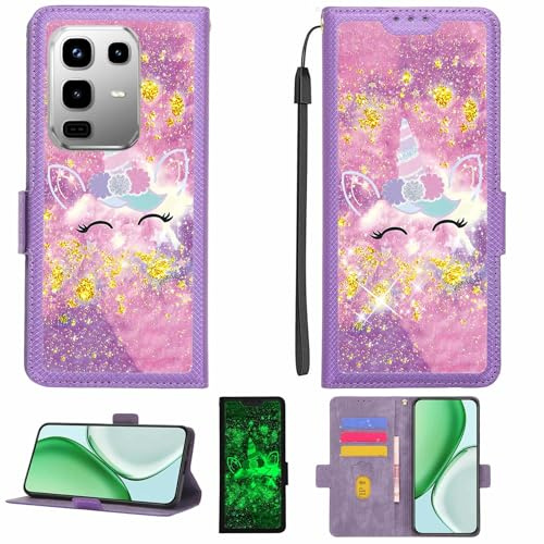 Kinetijy Coque Compatible pour Infinix Note 50 Pro+Plus 5g Coque Étui Housse Case Support [avec Film Protecteur HD d'une dureté de 9H] [Blocage RFID][Paillettes dorées + Brillantes] LPT-DJS