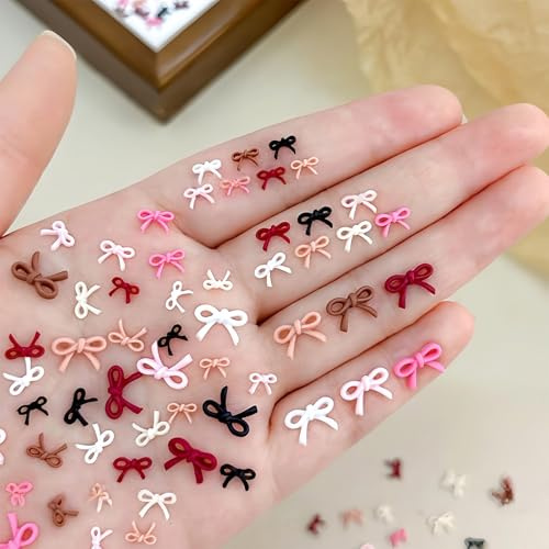 350 Pcs décorations ongles avec nœuds colorés, charms ongles mignons pour design, accessoires nail art, petites pierres pour décoration ongles