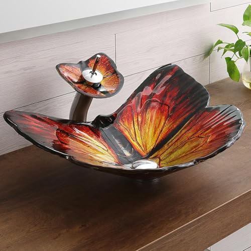 Set di rubinetti per lavandino in vetro, rubinetto per lavabo da bagno, rubinetto da appoggio con design moderno