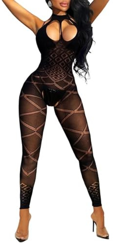 Women’s Fishnet Bodystocking Halter Bodysuit Hollow Out Lingerie Babydoll | Sexy Backless Teddy, Sheer Mesh Jumpsuit, Sleeveless Sleepwear, Stretchy One Piece Tights, Naughty See Through Body Stocking