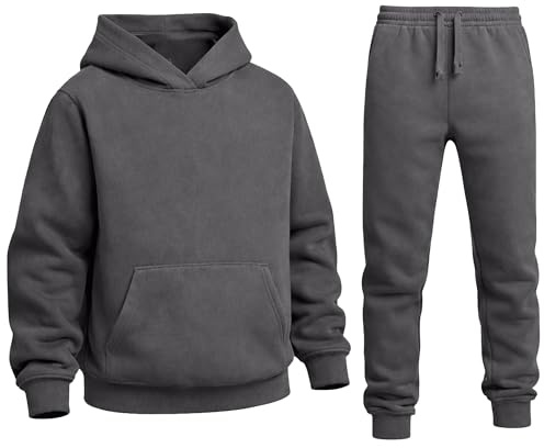 The Fancy Dress Boys Girls Tracksuit Set - Unisex Kids 2 Pcs Activewear Fleece Lined Hooded Sweatshirt and Joggers Bottom Set For Sports Running Jogging