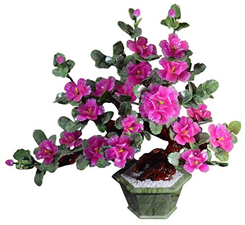 Feng Shui， Konstgjord växt Bonsai Pion Blomma Simulering Krukväxt Dekorativ Jade snidad pion Faux krukväxt för hemmakontorsinredning