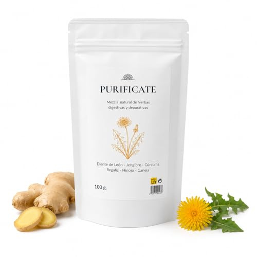 Purificate Infusión Bienestar 100g | Mezcla de Hierbas con Jengibre, Cúrcuma y Canela | Infusión Natural para Rutinas Detox y Equilibrio Diario