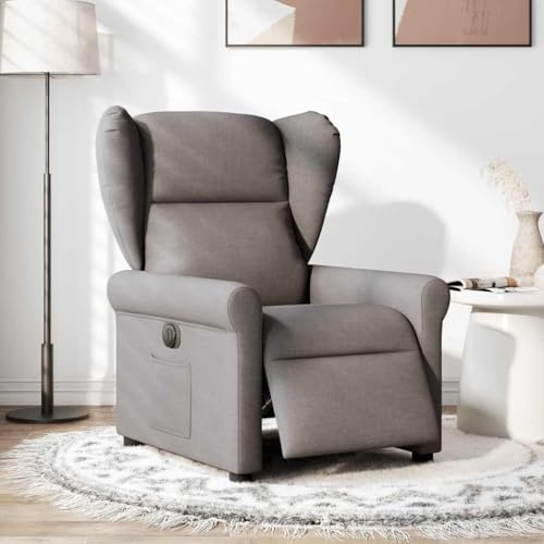 Vorpalize Poltrona relax elettrica in tessuto tortora con motore elettrico, funzione reclinabile fino a 135 gradi, seduta larga 50 cm, struttura stabile in legno e metallo, comoda poltrona per TV per