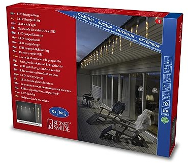 Konstsmide LED Eiszapfen Lichtervorhang mit 32 Zapfen, 96 bernsteinfarbene Dioden, 24V Außentrafo, weißes Kabel - 2770-802, 1500 x 1 x 32 cm