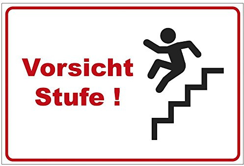 Schild Vorsicht Stufe, Alu-Dibond, 200x140 mm | 3 mm stark, wetterfest