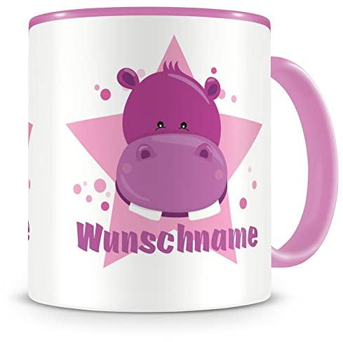 Samunshi® Kindertasse mit Namen Tasse Nilpferd Personalisierte Tasse mit Namen Kinder Kinderbecher personalisierter Text Namentasse Kindergarten rosa 300ml