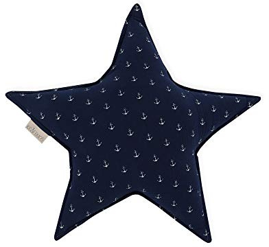 KraftKids Sternkissen Musselin dunkelblau Anker, 45 cm großes Kuschelkissen, Deko-Kissen für das Kinder-Zimmer