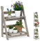 Relaxdays Escalier à fleurs, étagère bois, Escalier plantes échelle pliante intérieur, HxlxP: 51,5 x 41 x 24 cm, gris