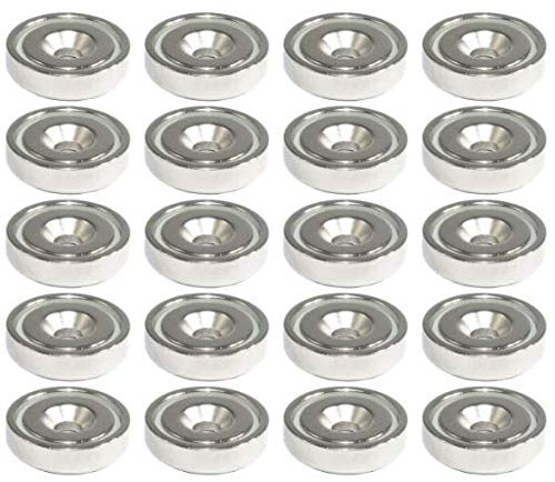 Neodym Magnet mit Bohrung Senkung - Extra Starke Topfmagnete D 20 mm - 10 KG Zugkraft - Flachgreifer Rund mit M4 Senkbohrung [20 Stück]