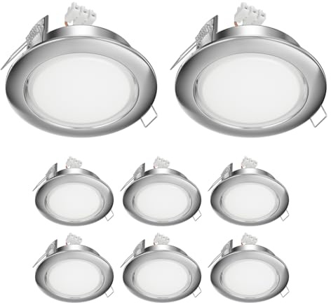 ledscom.de 8x LED Einbaustrahler Zobe II flach GX53 edelstahl matt rund 6,2W 509lm warm-weiß 107mm Ø Lochkreis 90mm Ø