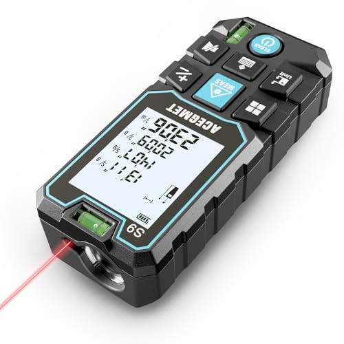 ACEGMET Laser Measure, 229ft/70m Laser Measurement Tool, S9 Room Laser Measuring Tool with 2 Bubble Levels, LCD Backlit Display, IP54 Waterproof, Pythagorean Mode for Distance, Area, Volume