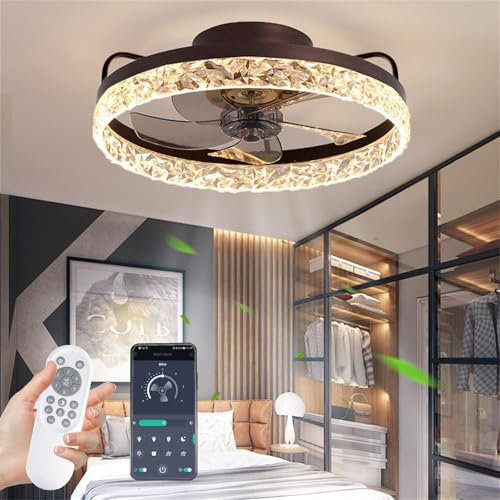 YAETIMIN Ventilateur de plafond avec Lampe, 30W Dimmable Ventilateur de Plafond avec Telecommande,3 températures couleur et 6 vitesses vent LED Fan Plafonnier pour Salon Chambre (Ø50CM Café d'or)