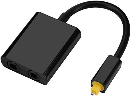 ciciglow Digital Optical Audio Cable,Dual Port Toslink Digital Optical Audio Splitter Adapter Audio Cable 1 in 2 out for Connecting CD Player DVD Player (black)