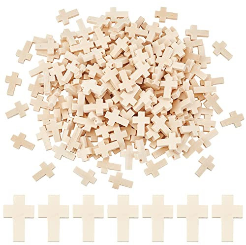 SUNNYCLUE 200Pcs Ciondoli A Croce in Legno Ciondoli A Croce Piccola in Legno Naturale con Foro per Bomboniere Collana Creazione di Gioielli Accessori Fatti A Mano Artigianali Fai-da-Te, Cornsilk