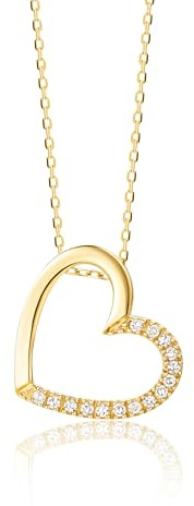 MIORE Schmuck Damen 0.10 Ct Diamant Halskette mit Kettenanhänger Herz mit 15 Diamanten Brillanten Kette aus Gelbgold 9 Karat / 375 Gold