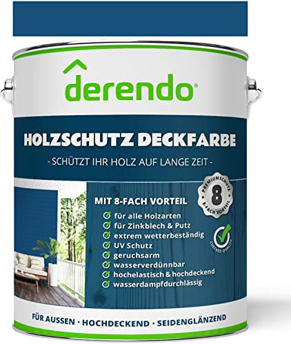 derendo Holzfarbe enzianblau außen wetterfest Wetterschutzfarbe Langzeitschutz 750ml RAL 5010 seidenglänzend Holzlack blau Außenbereich Holzschutzlasur hohe Deckkraft