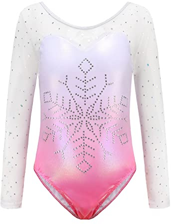 Sinoeem Gymnastikanzug Kinder Mädchen Diamond Splice Tank Trikot Langarm/Ärmellos Turnanzug Ballettröckchen Kleid Trikotanzug Tanz Kleid Gymnastik Dancewear