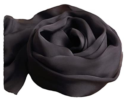 Damen-Schal aus natürlicher Seide, schwarz, 100 % echte Seide, dünner Chiffon-Seidenschal für Damen, einfarbig, Schwarz , 200-135cm