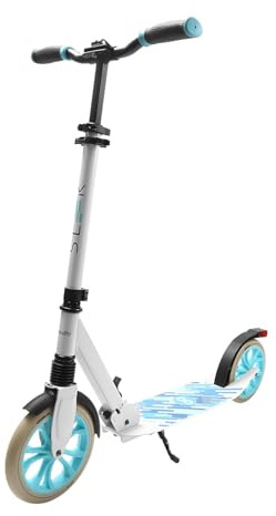 SereneLife Kick Scooter for Adults, Teens, and Kids – 2-Wheel Folding Scooter with Adjustable T-Bar, Anti-Slip Alloy Deck, Carry Strap, White