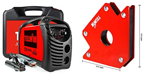 Telwin 07170085 Force 165 Saldatrice Inverter ad Elettrodo Completa di Accessori in Valigetta, 230V, Rosso & 802583 Posizionatore Magnetico per Saldature, 0.1 V, Rosso, 23 kg max