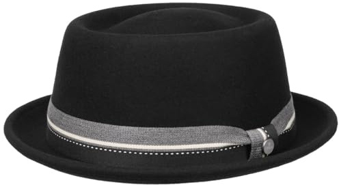 LIERYS Wandricks Pork Pie Wollhut Schwarzer Klassischer Filzhut mit Garniturband Wasserabweisend Damen Herren Herbst Winter