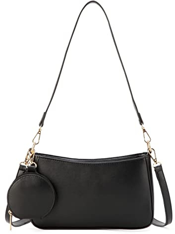LIAOLI Schwarze Handtasche für Damen Schultertasche Kleine,Handbags for Teenager MäDchen UmhäNgetasche Y2k Hobo Shoulder Bag PU Leder Handbags | handtasche klein