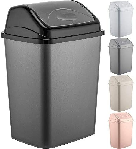 Plastic Flip Top Waste Bin - Removable Swing Lid Garbage Rubbish Kitchen Dustbins | Garbage Trash Can Recycle Recycling | Refused Bins For Home Bathroom Office | Flip Top Closure - Robust (16 Litre)