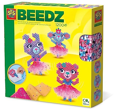 SES Creative 06077 - Bügelperlen - Tier-Ballerinas, Bügelperlenset bestehend aus 1200 Bügelperlen, Dekomaterial, Leuchtende Farben