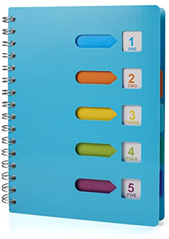 Notizbuch mit Register A5,Ringbuch Spiralblock Notizblock mit 5Index Fahnen | Notizbuch mit Trennwänden, Collegeblock A5 Liniert mit Register, 5 Subject Notebook für Studenten Büro Schreiben Planer