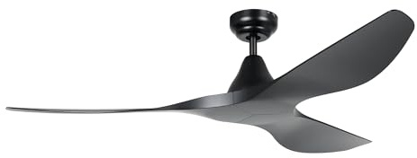 EGLO Deckenventilator Portsea, 3 Flügel Ventilator mit Fernbedienung, Timer und Sommer Winter Betrieb, ABS Kunststoff in Schwarz matt, DC Motor, leise, Ø 132 cm