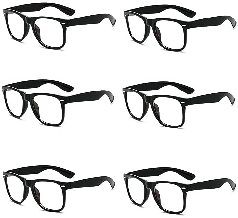 MEISH 6 gafas cuadradas retro enmarcadas gafas nerd lentes transparentes gafas de moda cuadrados enmarcados para fiesta temática de maquillaje