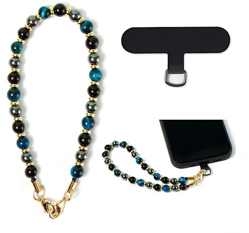 Phone Charm with Beaded Marble, Cell Phone Lanyard with Tether Tab, Phone Chain Strap, Hands-Free Wrist Strap, Phone Strap for Women Compatible with iPhone 14 Pro Max/ 13 Pro Max/ 12 Pro Max/ 11(Blue)