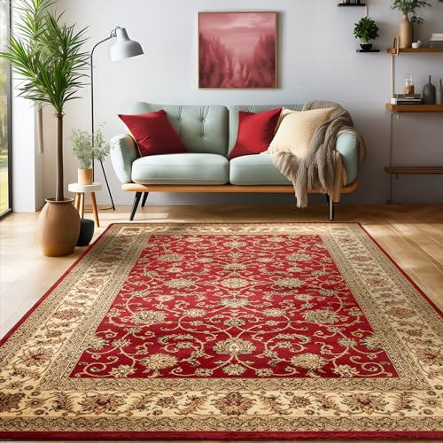 SIMPEX Orientmatta 240x340 cm Röd, Klassiskt Textil i Lantlig Stil, Slitstark och Elegant för Rymliga Utrymmen