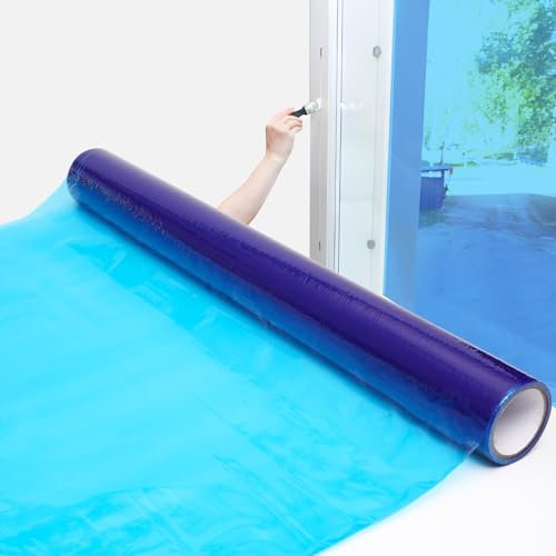 Window Protection Film | Self Adhesive Glass Protective Film 600mm X 25m | Glass & Window Protector Roll | Blue Surface Protection Film for Painting, Renovation, Decoration