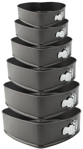 ZOENHOU Set di 6 stampi per torte a forma di cuore, 17,8 cm, 20,3 cm, 21,6 cm, 22,9 cm, 25,4 cm, 27,9 cm, a forma di cuore, antiaderenti, con fondo rimovibile