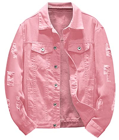 ARtray Chaqueta vaquera con cordón para hombre, primavera y otoño, moda, ocio, hebilla lisa, chaqueta vaquera, abrigo, blusa, chaqueta, primavera, para hombre, rosa, M