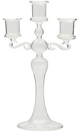 Candélabre en Verre à 3 Bras - Bougeoir en Verre Transparent avec 3 Branches - Bougeoir décoratif pour fête à thème, Centre de Table, Salle à Manger, candélabres