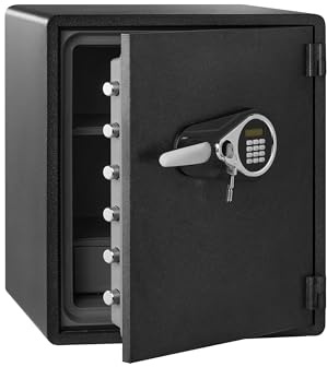 Amazon Basics Fireproof and Waterproof Safe Box with Digital Keypad Electronic Lock, Fire Resistant, Interior Lighting, Removable Shelf, for Home Use, 2.13 Cubic Feet, 24H x 20.87W x 19D, Black