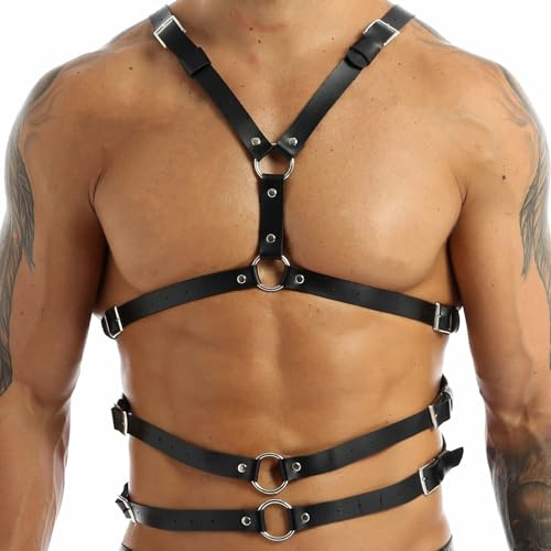 Limmion Harness Leder Männer Punk Body Brust Harness, Fetisch Geschirr Herren Körper Brustgurt BDSM Fesseln Harness, Sexy Unterwäsche für mann Gay Sexy Brustgeschirr, Clubwear Party Sex Outfits