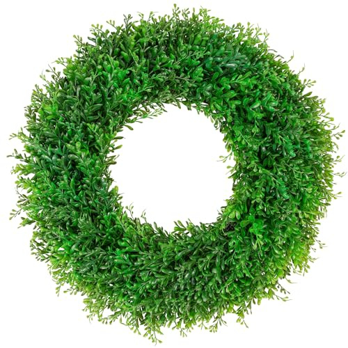 22inch Artificial Boxwood Wreath for Front Door, Spring Summer Wreath Faux Greenery Leaves Wreath for Front Door Wall Window Porch Farmhouse Patio Garden Indoor Outdoor Decor Wedding Party Decoration