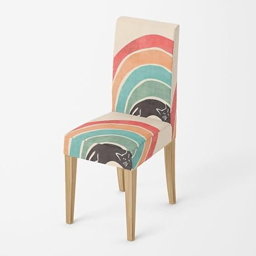 Stuhlhussen Rosa Blaue Katze Stuhlhussen Schwingstühle Universal Stretch Hussen für Stühle Abnehmbarer Waschbarer Stuhlbezug Stühle Schutz Dekoration Stuhlhusse(8er Set)