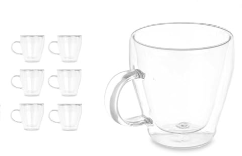 Juego de 6 tazas de Doble Pared de Borosilicato | Tazas térmicas para Bebidas Calientes y Frías | Tazas de Té, Café, Capuccino | Set completo de 6 vasos - Cristal Termico y Ligero (Cafe - 270 ml)