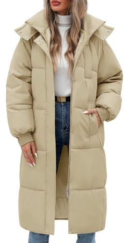 Vancavoo Wintermäntel Damen Lang Daunenmantel Winter Winterjacke Warm Steppmantel Jacke Mantel Daunenjacke Steppjacke mit Kapuze,Khaki,XXL