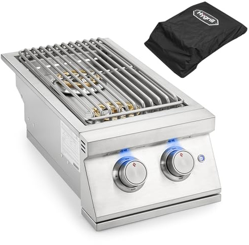 Hygrill 24,000BTU Liquid Propane Double Side Burner, Built In Double Grilling Side Burners for Outdoor Kitchen, Outdoor BBQ Grill Island